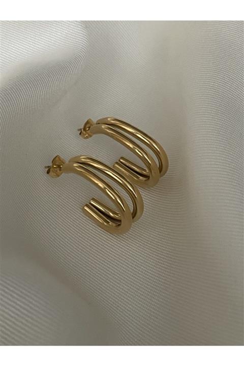 vi store vi jewelry Çelik Çift Şeritli Gold Halka Küpe