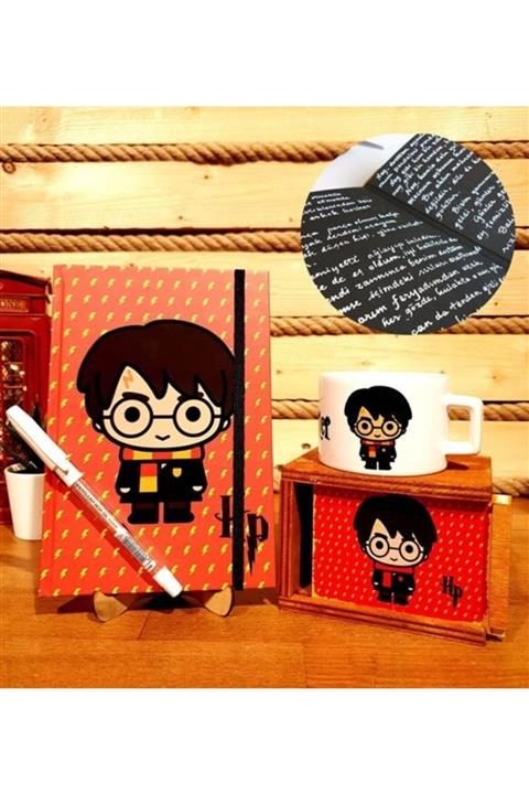 Hediye Deposu Harry Potter Siyah Yapraklı Anı Defteri Beyaz Kalem Ve Kupa Arkadaşa Hediye