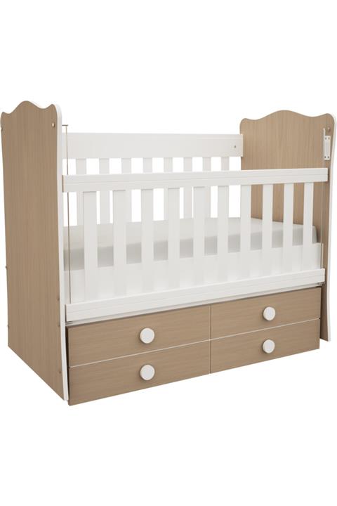 BabyHope 910-56 Meşe 60x120 4 Çekmeceli Sallanan Asansörlü Mobilya Beşik Karyola