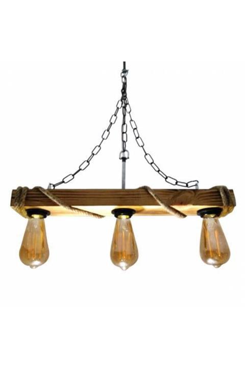 Zümra Ahşap Ahşap Avize. 3 Lambalı