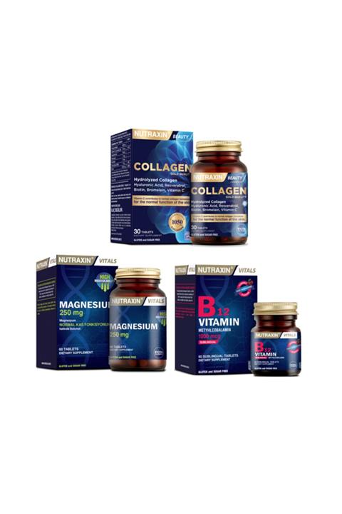 Nutraxin Kolajen Takviyesi 1050mg 30 Tablet+magnezyum Takviyesi 250mg 60 Tablet+b12 Vitamini 60 Dilaltı T.