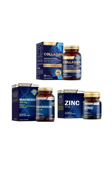Nutraxin Kolajen Takviyesi 1050mg 30 Tablet+magnezyum Takviyesi 250mg 60 Tablet+çinko 15mg 100 Tablet