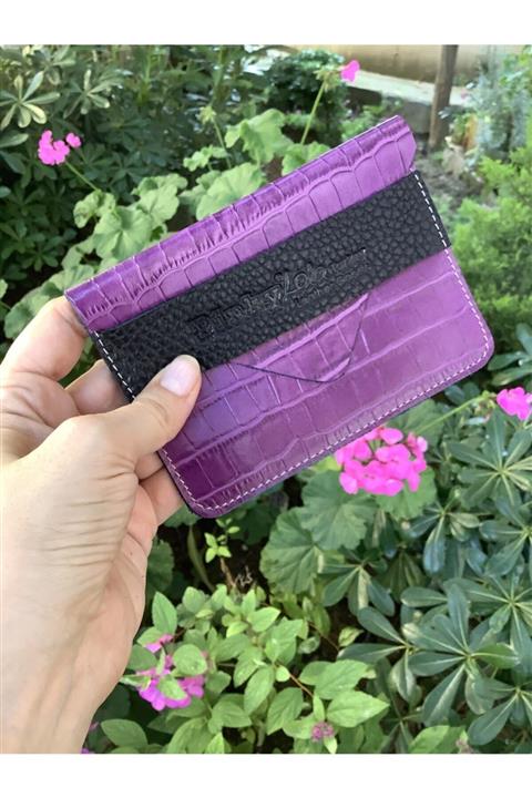 Pinkylola Design Damga Model Mürdüm Mor Kroko Hakiki Deri Pasaportluk