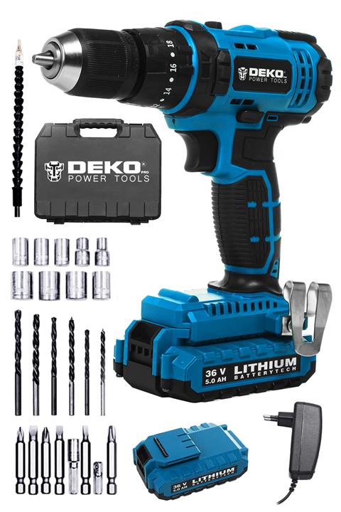 DEKOPRO POWER TOOLS Alman 36 V 5 Ah Darbeli Metal Şanzıman Şarjlı Vidalama Matkap + 24 Parça Set