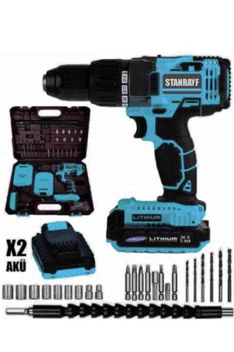 stanrayf Germany48 W 5ah Lion Otomatik Çelik Şanzman Çift Aklü Darbeli Şarjlı Matkap+27 Pcs Uç Set