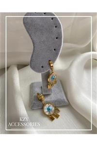 KZY ACCESSORIES Sedefli Göz Detaylı Çelik Küpe