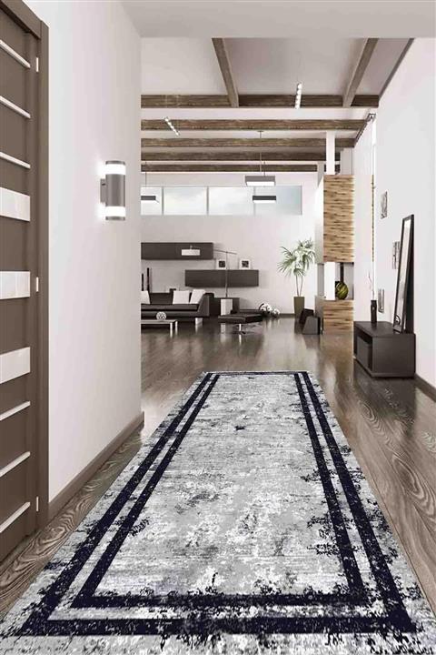 SUNTEKS HOME Dijital Baskı Kaymaz Taban Sonsuz Lacivert Çerçeve Yolluk Halı