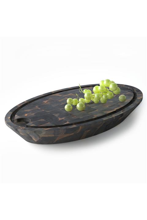 INTERBUILD REAL WOOD Interbuild Masif Akasya End Grain,samurai Oval Doğrama Kasap Bloğu,59x39x7,8 cm- Espresso