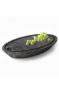 INTERBUILD REAL WOOD Interbuild Masif Akasya End Grain,samurai Oval Doğrama Kasap Bloğu,59x39x7,8 cm- Espresso