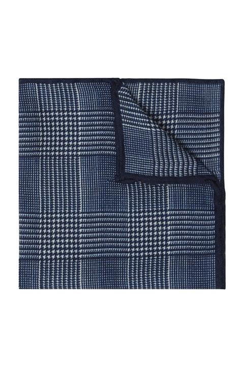 Tommy Hilfiger Erkek Mavi Kravat Wool Check Print Pocket Square TT0TT03557