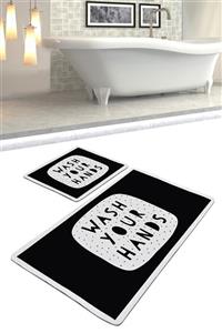 Chilai Home Wash Your Hands Black Djt 2 Li Set Banyo Halısı Klozet Takımı