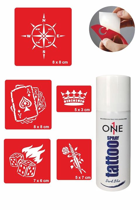 ONE SPRAY TATTOO Rota Zar Şans Tattoo Geçici Dövme Seti Dark Sprey Ve 5 Desen