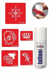 ONE SPRAY TATTOO Rota Zar Şans Tattoo Geçici Dövme Seti Dark Sprey Ve 5 Desen