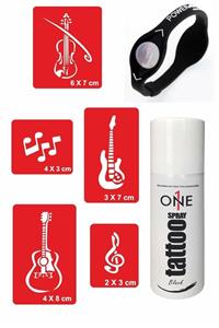 ONE SPRAY TATTOO Müzik Ve Nota Dövmesi Geçici Dövme Seti Siyah Sprey, 5 Desen Ve Denge Bilekliği