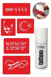 ONE SPRAY TATTOO Atatürk Imza Dövmesi Siyah Tattoo Sprey ve 5 Adet Geçici Dövme Deseni Seti