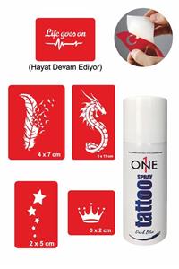 ONE SPRAY TATTOO Ejderha Tüy Taç Dövmesi Geçici Dövme Seti Dark Sprey Ve 5 Desen