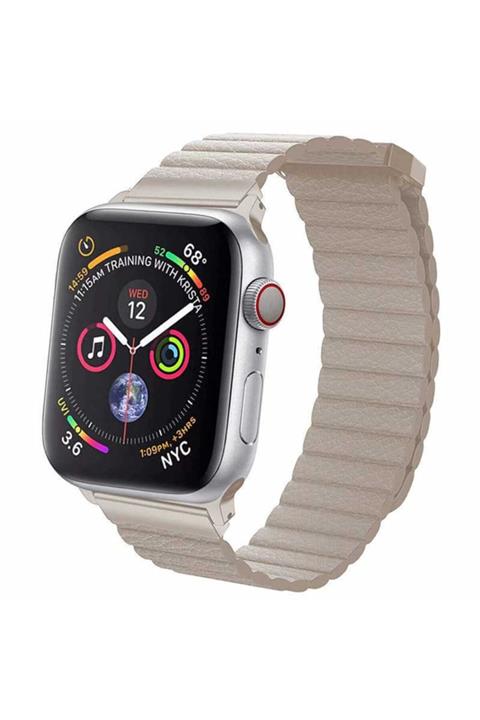 dijimedia Apple Watch 44mm Krd-09 Deri Lop Kordon Beyaz