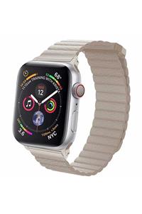 dijimedia Apple Watch 44mm Krd-09 Deri Lop Kordon Beyaz