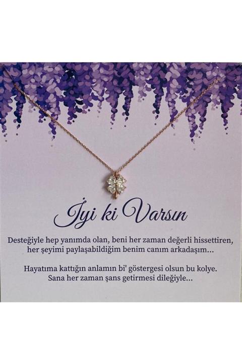 BİNOTBİKOLYE Iyi Ki Varsın Kartı & 925 Ayar Gümüş Beyaz Yonca Kolye