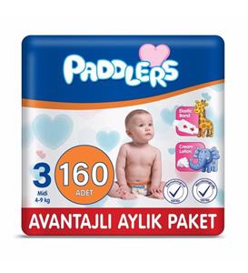 Paddlers Bebek Bezi 3 Numara Midi 160 Adet (4-9 Kg) Aylık Paket