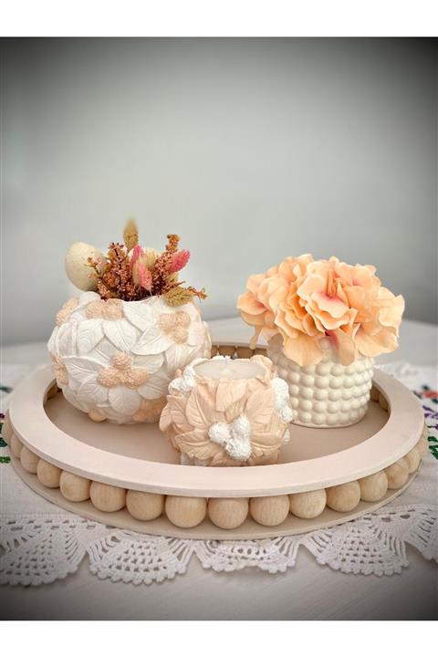 Yorgancı Home & Living Saksı Mumluk Soya Mum Ve Yapay Çiçek Set