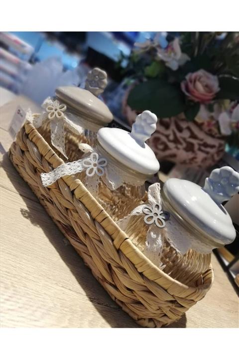ACAR HOME Hasır Sepetli 3 Lü Kavanoz Takımı