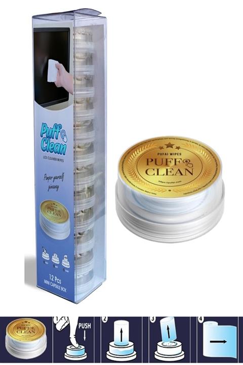 Pufai Puff Clean Lcd Cep Telefonu Notebook Pc Ekran Temizleme Islak Mendil Iz Bırakmaz 12 Kapsül