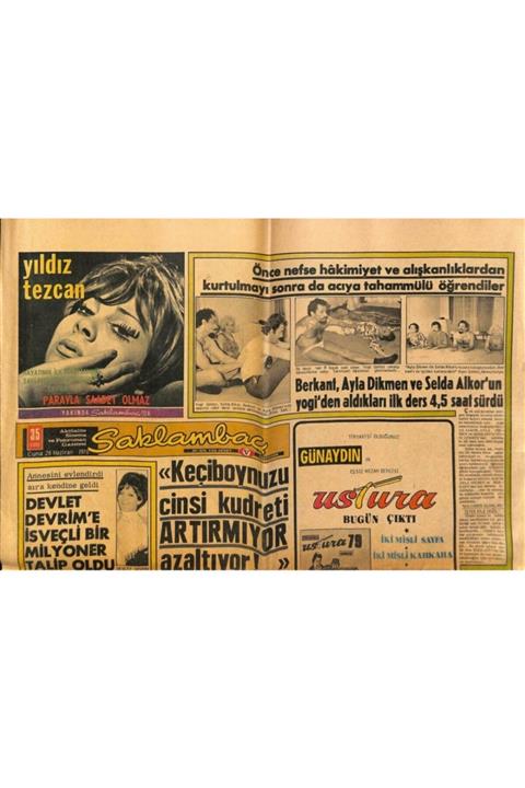 Gökçe Koleksiyon Saklambaç Gazetesi 26 Haziran 1970 - Berkant, Ayla Dikmen, Selda Alkor'un Yogi Dersleri Gz75583