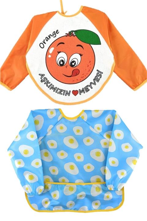 Aydınlar 6-24 Ay Kollu Mama Önlüğü Mavi Yumurta Portakal