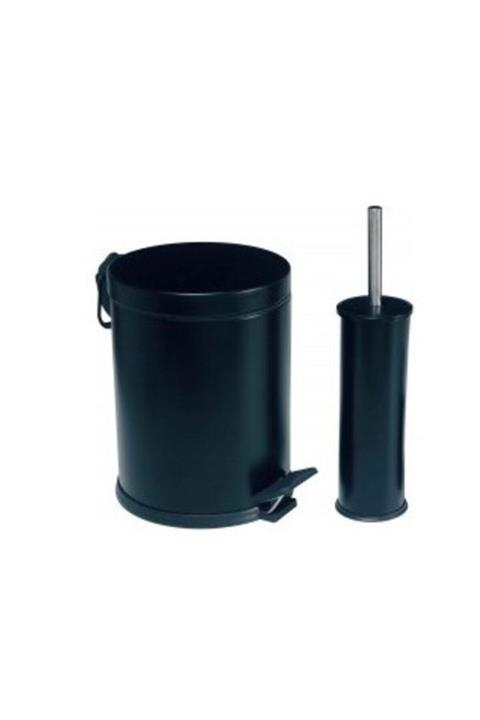 ZÜBAHOME Banyo Seti 2'li Çöp Kovası Klozet Fırçası 12 Litre Siyah