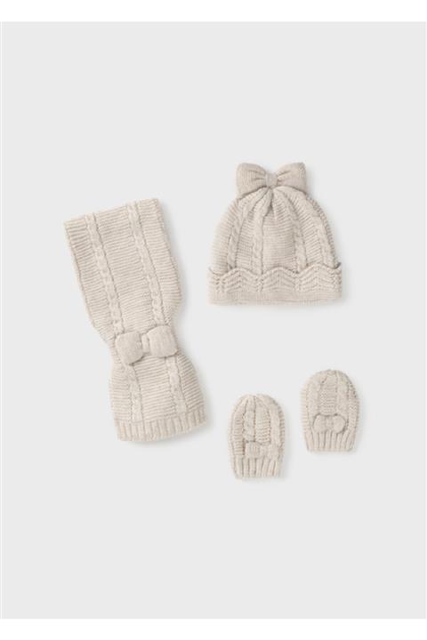 MAYORAL Kız Bebek Set Atkı Şapka Krem 9430