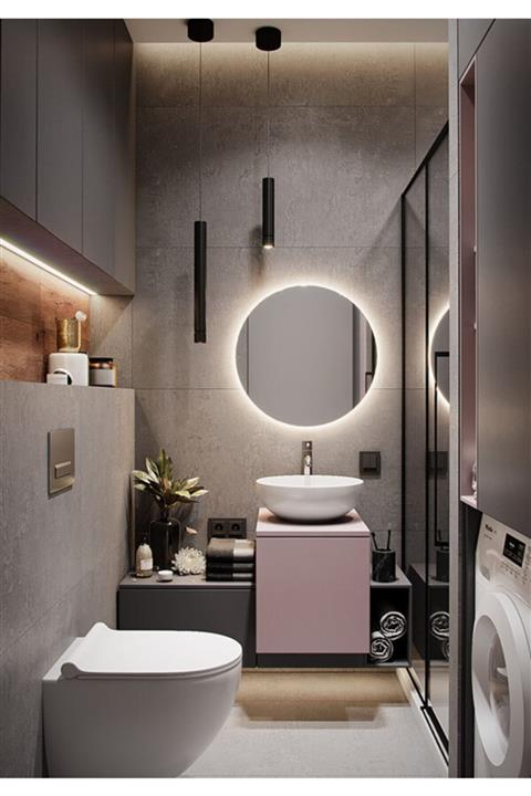 NUUN DEKOR 50cm Günışığı Ledli Yuvarlak Banyo Aynası Dekoratif Duvar Aynası Prizli
