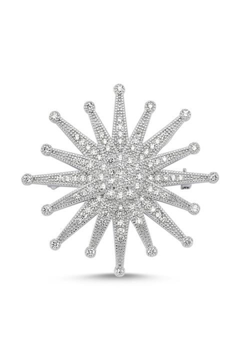 Zuk Collection Gümüş Zirkon Taşlı Güneş Broş