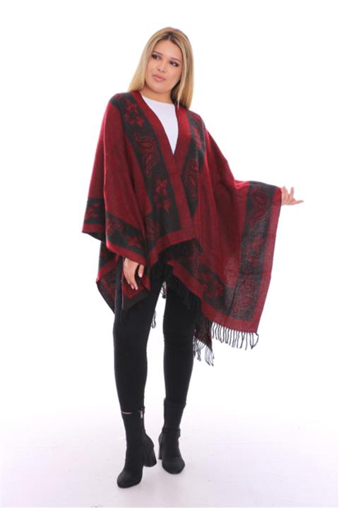 Gözde Online Butik Kadın Kırmızı Paris Desenli Panço