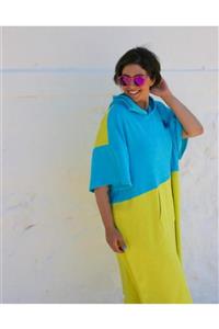 Burcu Ekren Blue Yellow Poncho