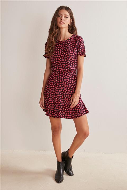 Jimmy Key Kadın Pembe Floral Desenli Kısa Elbise