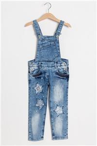 Babymod Kız Çocuk Yıldız İşlemeli Denim Kumaş Kot Salopet Tulum