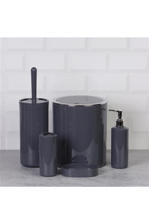Okyanus Home Antrasit Yuvarlak 5'li Banyo Seti