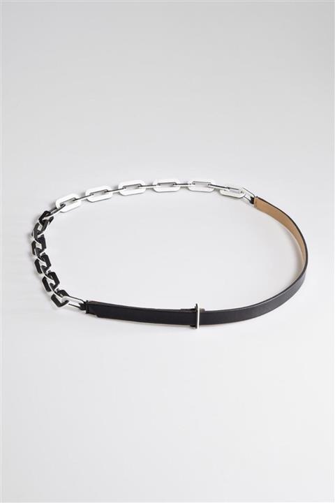 Perspective Çift Renkli Zincir Detaylı Bağlamalı Siyah Kemer