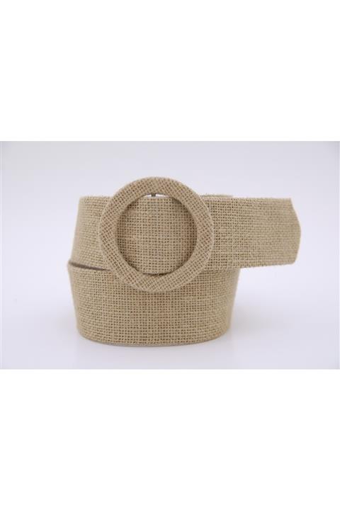 Kemersepetim Kadın Bej Hasır Kaplama Kemer