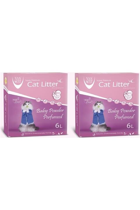 Vancat Bebek Pudralı Beyaz Bentonit Kedi Kumu 6 Lt X 2 Adet