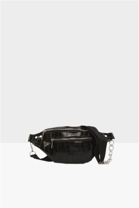 Bagmori Siyah Kadın Oval Çift Fermuarlı Desenli Bel Çantası M000002712