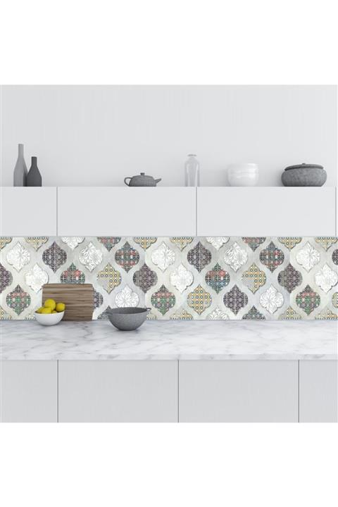 StickerArt Mutfak Tezgah Arası Folyo Fayans Kaplama Folyosu Renkli Design Seramik 60x400 Cm