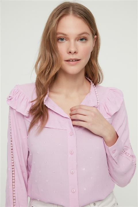 TRENDYOLMİLLA Lila Volanlı Gömlek TWOAW22GO0408
