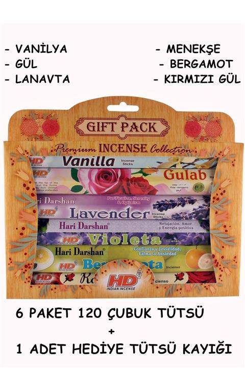 Okçu Tütsü 120 Çubuk 6 Paket Kayık Hediyeli Oda Kokusu Hediye Paketli Tütsü