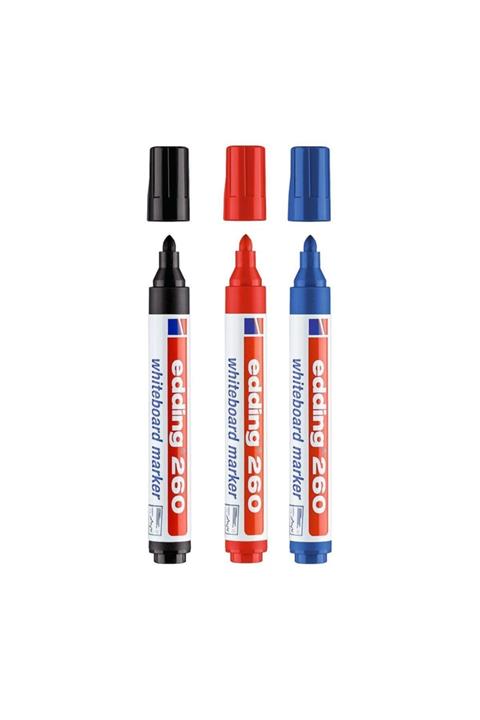 Edding 260 Silinebilir Yazı Tahtası Kalemi Whiteboard Marker 3'lü Set Kırmızı-mavi-siyah