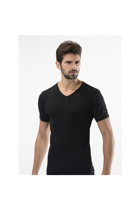 TÜREN Erkek Siyah V Yaka  Fanila Ikili Paket