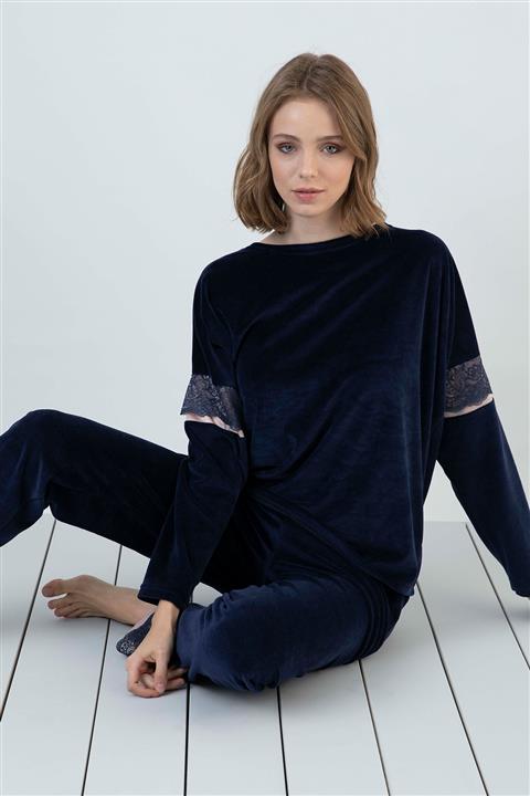Sevim Lacivert 13266 Kadın Kadife Pijama Takım