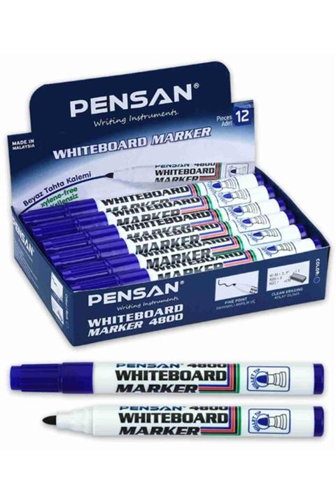 Pensan Mavi Yuvarlak Uç Beyaz Tahta Kalemi 12 Adet