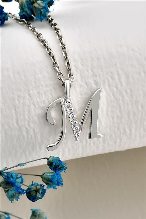jelux silver Zirkon Taşlı Gümüş Harf Kolye M